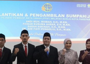 Kepala Kantor Pertanahan Kota Parepare Lantik 4 PPAT, Ingatkan Sistem Kerja Pertanahan yang Terus Berkembang