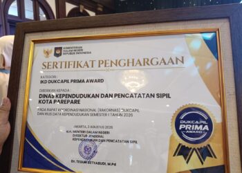 Parepare Raih Penghargaan IKD Disdukcapil Prima Award 2026, Satu-satunya di Kawasan Indonesia Timur